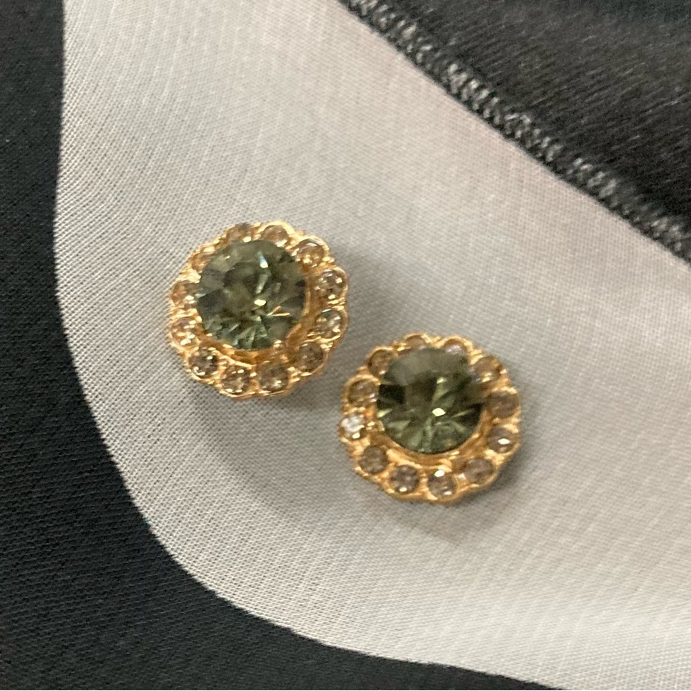 Gold and Green Stud Earrings